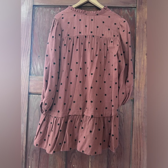 Pink/Rust and black polka dotted Zara tiered dress size L - Picture 2 of 4